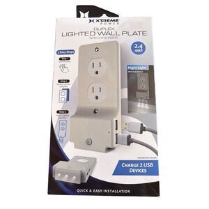 Xtreme Power Decor Lighted Wall Plate 2 Charger USB Ports Tablets Laptops